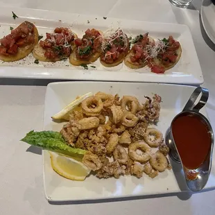 Calamari Fritti and Bruschetta al Pomodoro