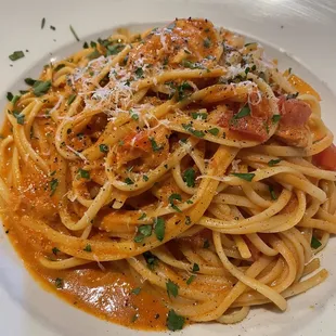 Shrimp and smoked salmon pasta