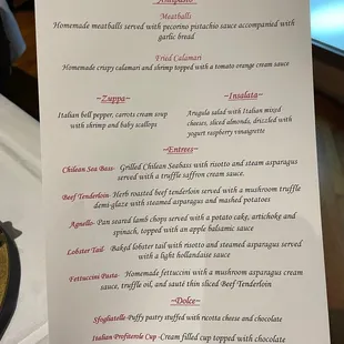 Valentines special menu