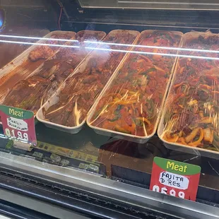 a display case of food