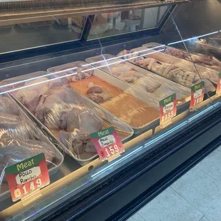 a display case of meat