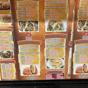 a menu for the restaurant