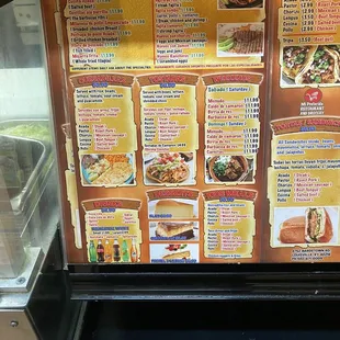 a menu on the counter