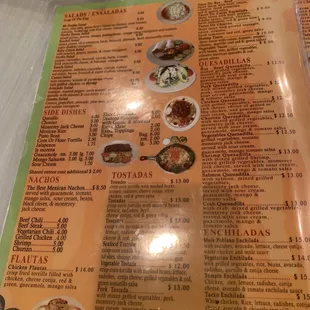 a menu for mexican food