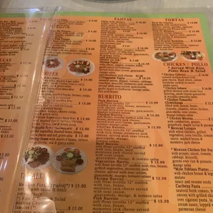 a menu for a mexican restaurant