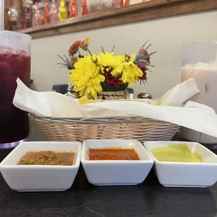 a variety of condiments