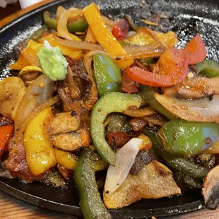Vegetable fajitas were great. Did not miss the meat.