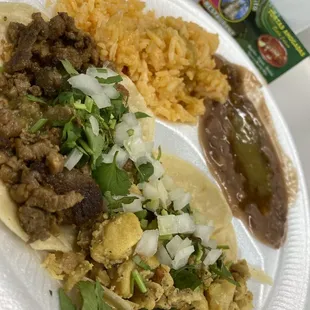 Tacos, beans, and rice. Wooo!