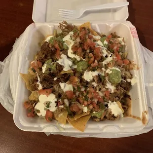 Nachos, extra carnitas and beans