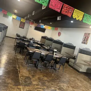 tables and chairs in a restaurant