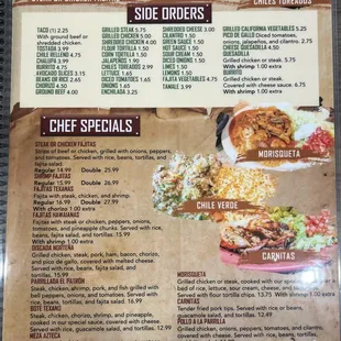 a menu for a mexican restaurant
