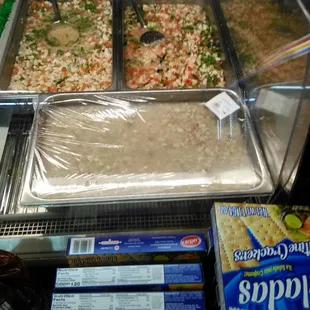 Freshly made creviche and other seafood goodies.