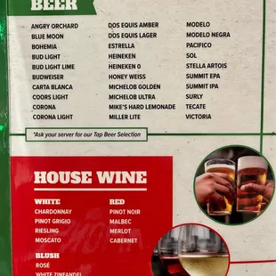 Beer &amp; Wine list