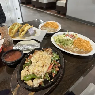 Seafood platter and shredded chicken and beef taco with guacamole salad and Pacifico beer. Delish!