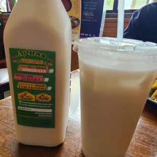 Bottle horchata and Aguas Frescas coco