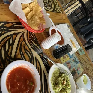 Chips, Guacamole, and salsa