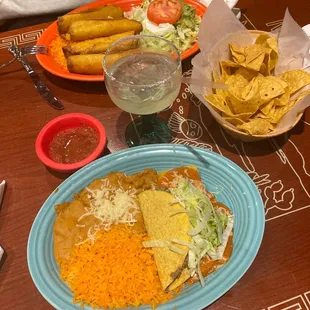 Taco and enchilada combo and vegetarian taquitos
