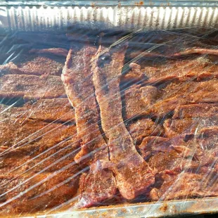 8 lbs of marinated short ribs and fajita meat to grill