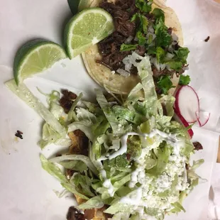 Barbacoa taco and al pastor tostada. Soooo good!!!