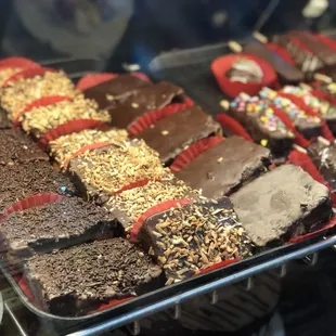a display of chocolates and pastries