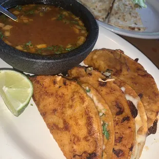 Birria Tacos and Veggie Quesadilla