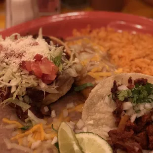 Sope, taco with pastor and chicken tamale