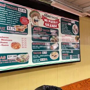 a menu on the wall
