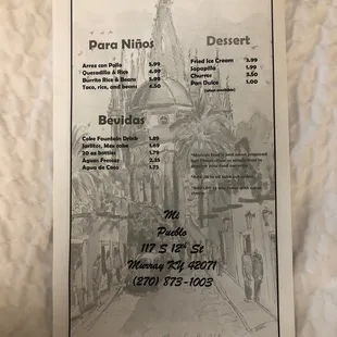 the menu for a desert restaurant