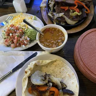 Fajitas with homemade flour tortillas.