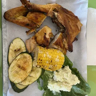 Chicken, veggies and potato salad