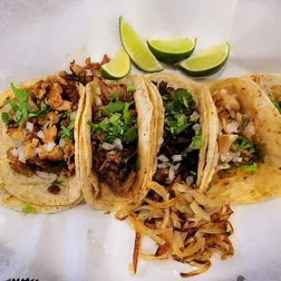All 5 of their tacos - chicken, pork, steak. fish and shrimp.