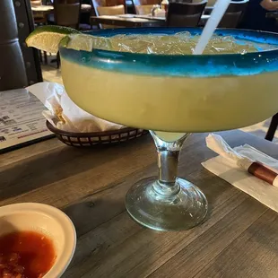 Large margarita! The food is great too! Love this place, been many times and NEVER disappointed!