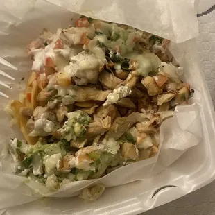 Asada fries with chicken as the replacement