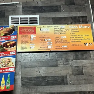 Taco menu