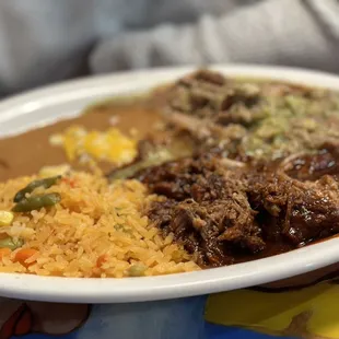 Half and half Chile Verde and Chile Colorado