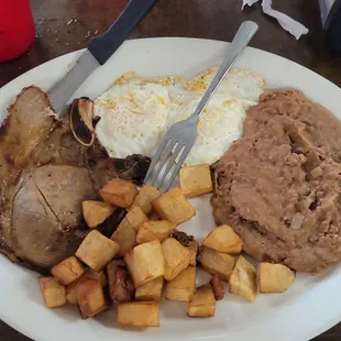 Pork chop and Egg. Breakfast served all day