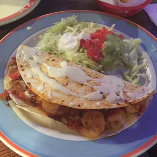 Super Mi Pueblo Quesadilla...drizzled with queso...yum