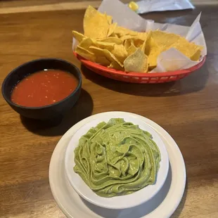 Guacamole, chips and salsa