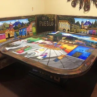 Booth seating and art