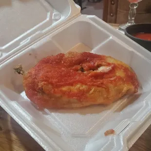 This gives you an idea of how big the rellenos were. This one is packed up togo