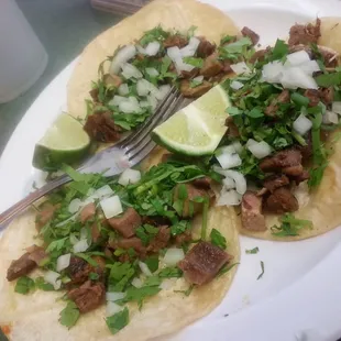 Beef tongue tacos aka (lengua)  So good