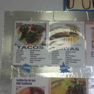 Tacos and tortas on their menu board