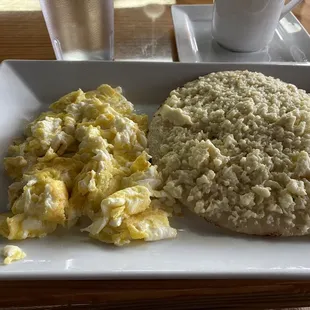 Colombian Corn cake and Scrambled Eggs breakfast