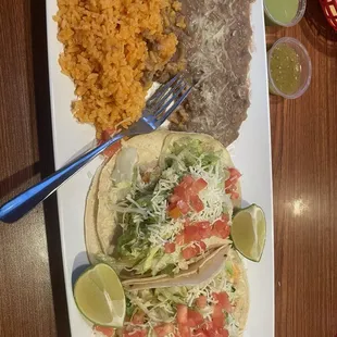 Tacos de Camaron W/Arroz, Frijoles