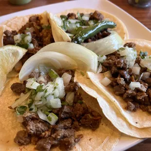 Two tacos de Carne, Asada Asada, and two taco of the El pasta