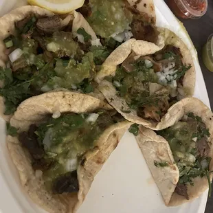 Tripas, tongue, beef Tacos