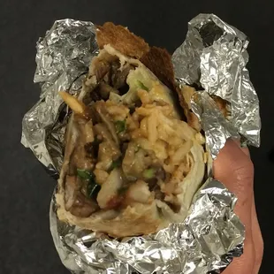 a hand holding a burrito