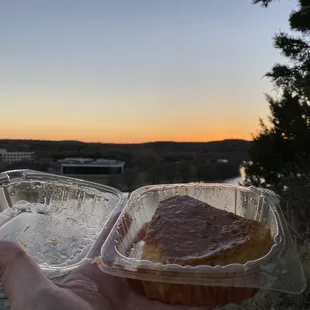 Mi Ranchito Restaurant's FLAN by sunset across Colorado River!!!  A perfect time to celebrate birthday with this dish!