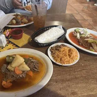 Picadillo and a chile relleno