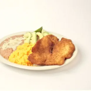 a plate of food on a white background